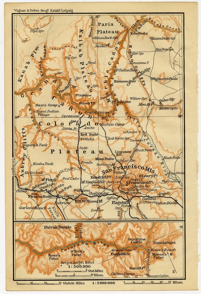 Antique Map-COLORADO PLATEAU-RIVER-USA-Karl Baedeker-Wagner & Debes-1909 - Image 2 of 4