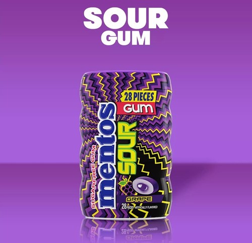 6 Pack Mentos SOUR Sugar-Free Chewing Gum Sour Grape Flavored 28 Piece Each - Picture 6 of 7