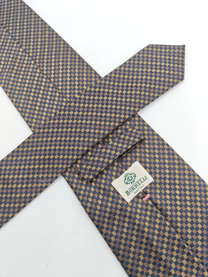 🇮🇹 Borrelli Mens Brown Check SIlk Tie Made In Italy 59x3 7/8 - Image 2 of 4