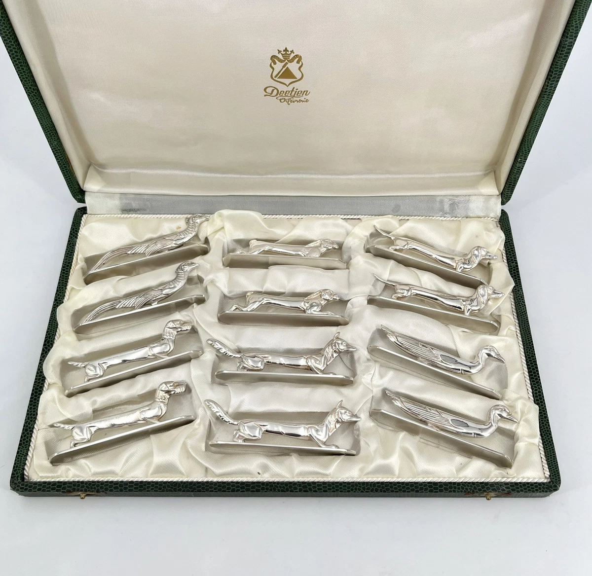 12 porte couteau animalier DEETJEN métal argenté ( no Sandoz Christofle Ercuis )