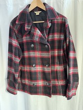 Vintage ‘93 Woman’s Woolrich Plaid Wool Coat Size L Black/Red Double Breasted