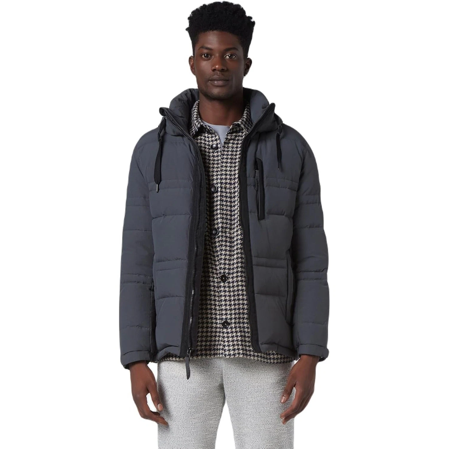 Marc Men's Huxley Mid Length Water Resistant Crinkle Down Jacket Charcoal XL NWT