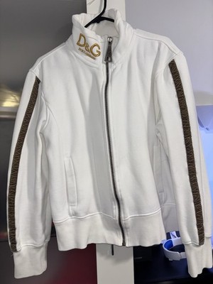 Vintage D&G Dolce & Gabbana White Zip Track Jacket Gold Logo Y2K