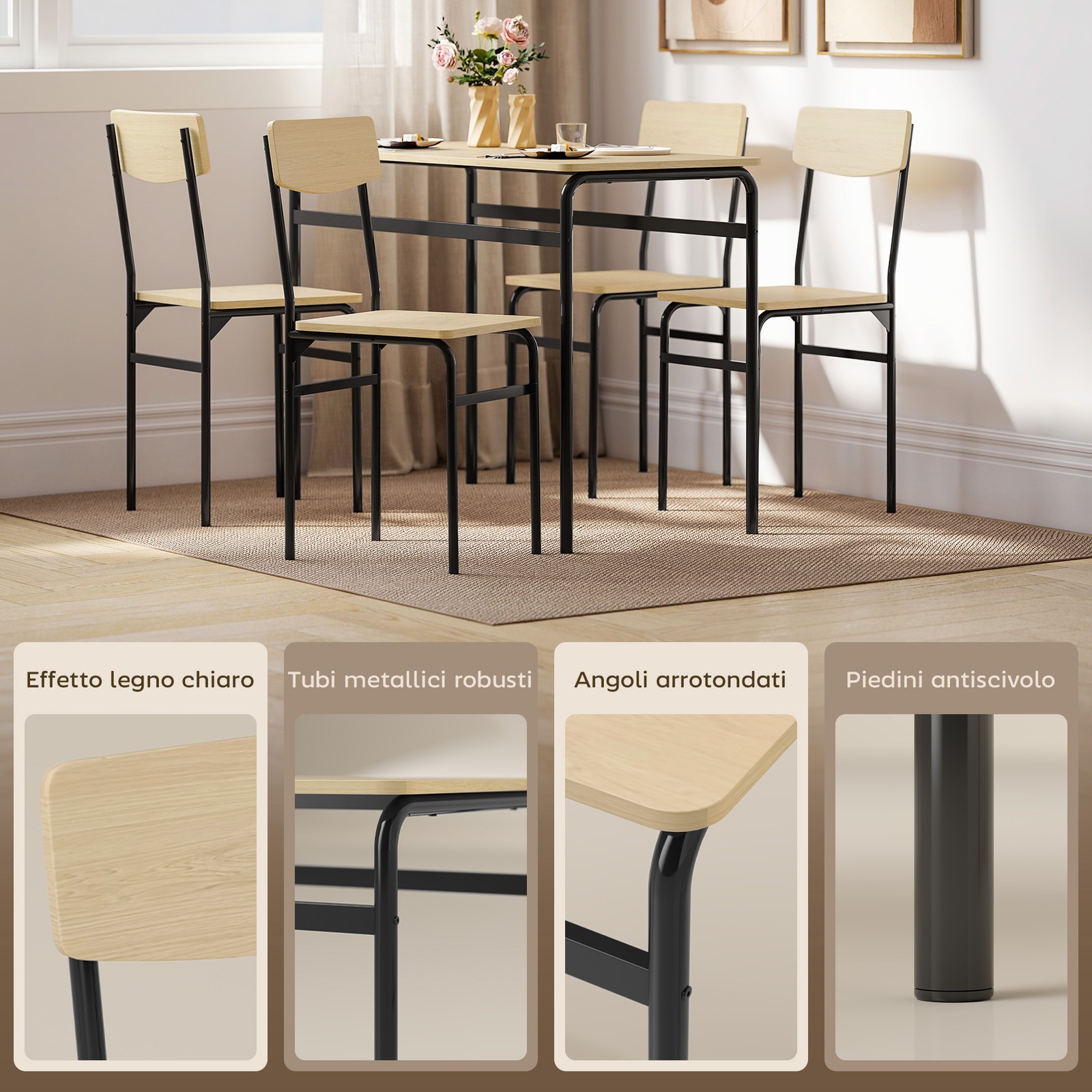 Set da Pranzo HOMCOM con Tavolo e 4 Sedie foto 6