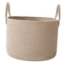 Woven Blanket Basket,Large Rope Storage Bin with Handles, Organizer 65L Oatmeal