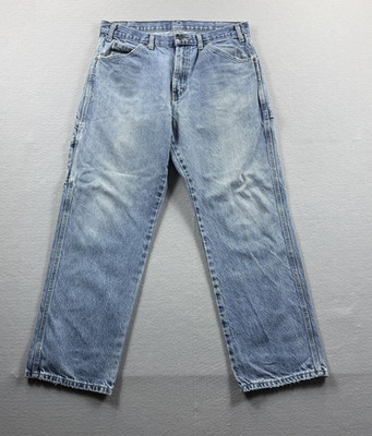 Dickies Jeans Mens 34x30 (Fit 34x28) Light Wash Relaxed Straight Denim Carpenter