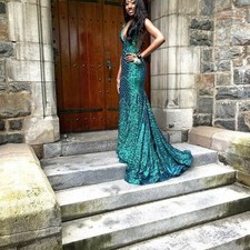 Jovani Emerald Sequin Mermaid Prom Dress Size 00 worn once