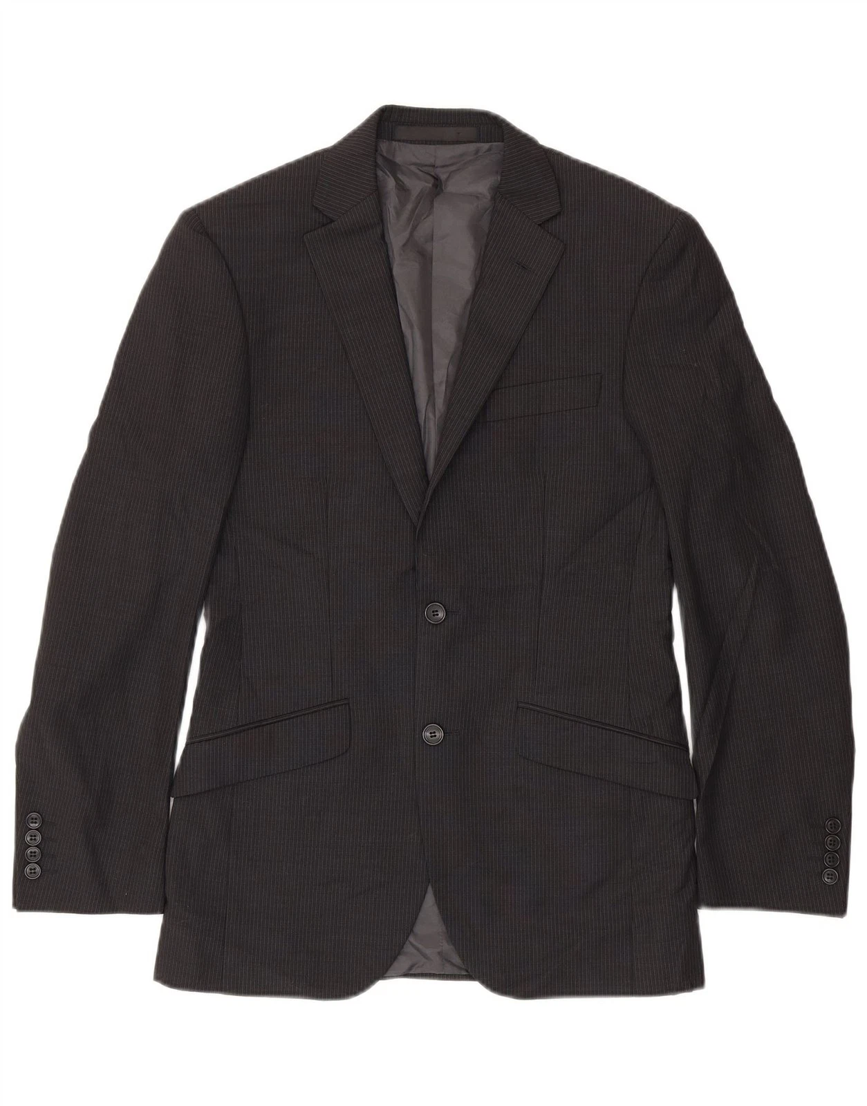 Marks & Spencer Mens 2 Button Blazer Jacket UK 38 Medium Grey Pinstripe BQ01