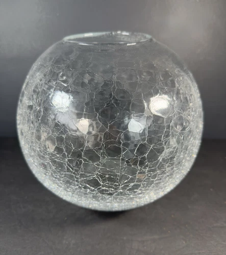 Vintage Blenko Large Crackle Clear Glass Rose Bowl 9"