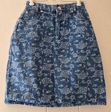 Vintage 1980s MIZZ LIZZ Girls DENIM Floral Print Sz 5 SKIRT Belt Loops 5 POCKETS