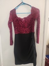 Bodycon Mini -    burgundy , sheer lace top  dress Large 