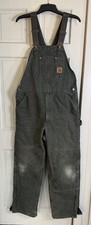 Carhartt Bib Overalls Mens 38X33 Green Insulated Quilted Double Knee R27 MOS