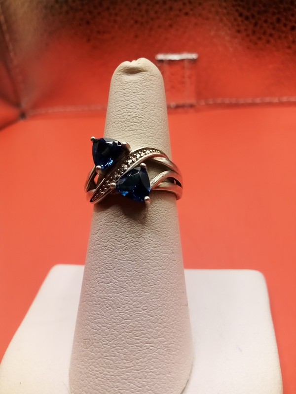 Sterling Silver 2 Trillion Cut Swiss Blue Topaz and Cz, Signed Rhombus w. M. 