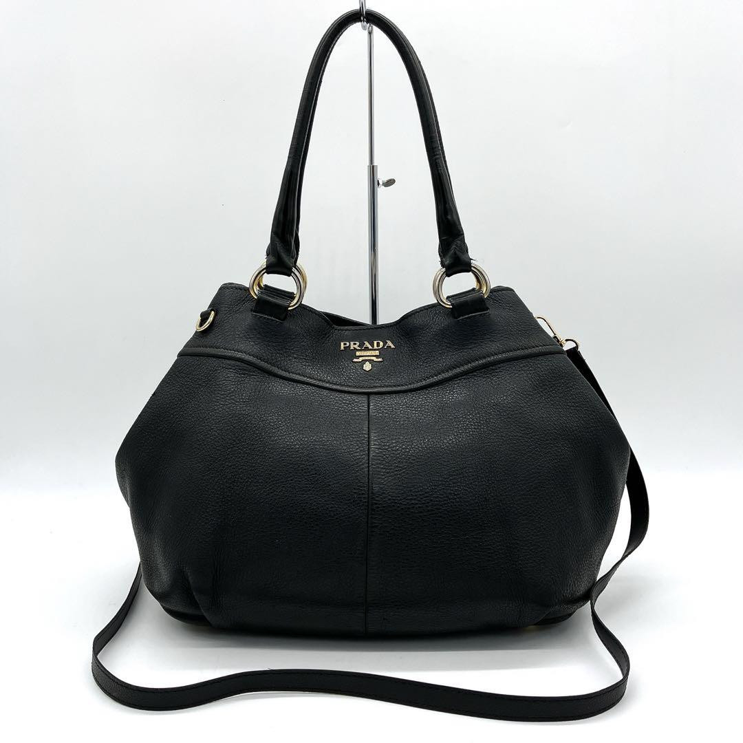 付属品完備】PRADA 2WAY シボレザー 型押しロゴ ショルダー 付属品完備】PRADA 2WAY シボレザー 型押しロゴ ショルダー