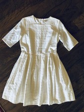 Gap White Eyelet Dress Size 8 Cotton 3/4 Sleeve Embroidered Tea Summer Fit Flare