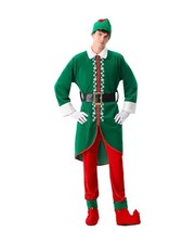 Men s Christmas Elf Costume Hat Adult Buddy Santa s Helper Xmas Elf Suit Sz S