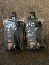 Ex Marks & Spencer Good Move Thong Briefs Knickers Black 2 x 5 Pack Size 8 BNWT