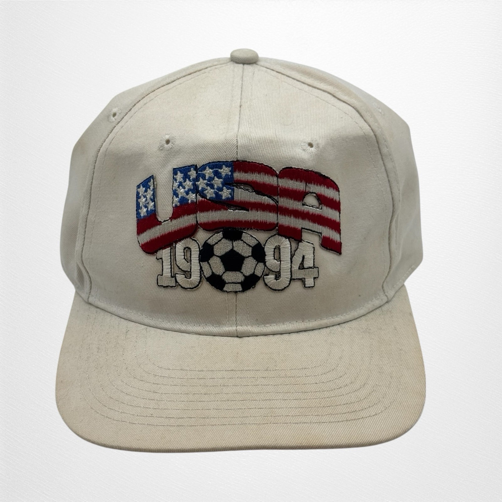 USA 1994 World Cup Soccer Snapback Hat Cream OSFA Vintage Cap