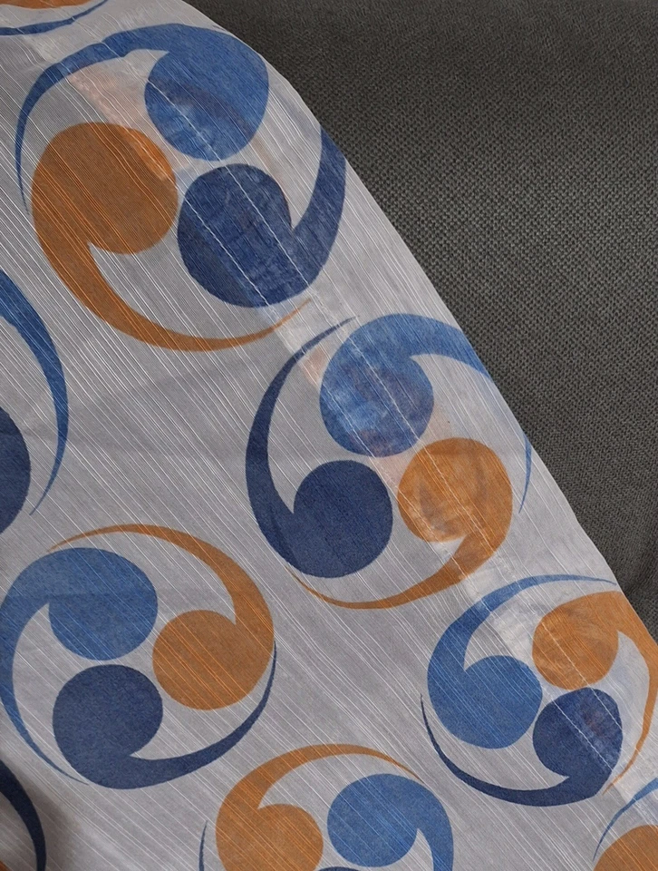 MODERNARIATO - Tenda a vetro Vintage Originale anni ‘70, Fantasia Blu/Arancio - Immagine 3 di 3