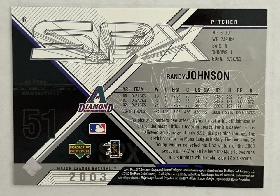 2003 SPx - Randy Johnson #6 Arizona Diamondbacks HOF C1 - Image 2 of 2