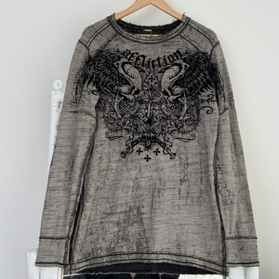 Affliction Reversible Thermal Shirt Mens Large Waffle Knit long