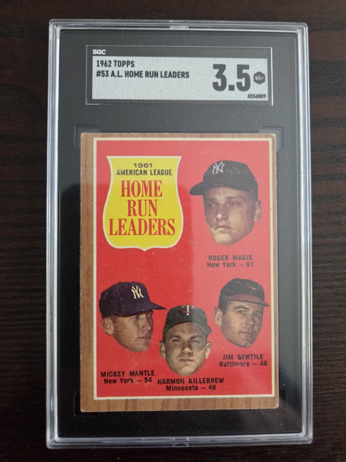 Mickey Mantle Roger Marris Killebrew 1962 Topps #53 AL Home Run Leaders SGC 3.5