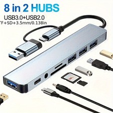 8in1 USB-C Hub Type C To USB TF SD Card 3.5mm Audio Adapter for PC Laptop Tablet