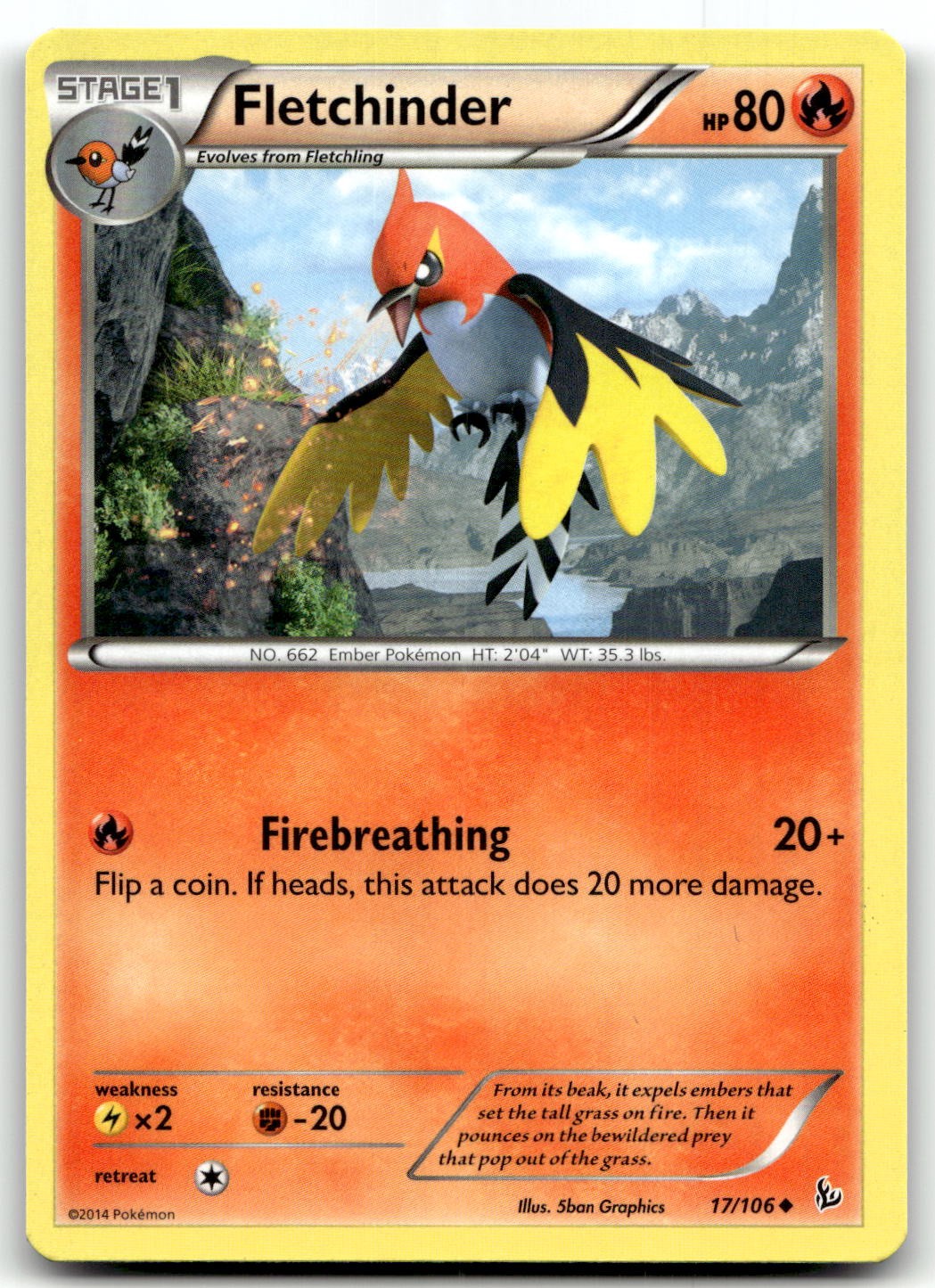 Fletchinder 17/106 XY - Flashfire Uncommon Normal Pokemon TCG LP