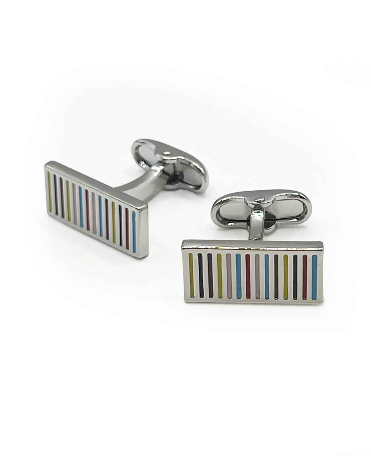Savile Row Company Men's Multi Coloured Rhodium Plated Rectangular Cufflinks