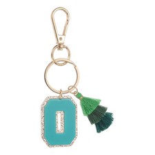 Initial Letter Keychain Cute Alphabet Letter-O Charm with Tassel Blue 
