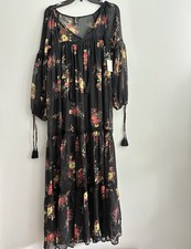 New Forever 21 Women S Black Floral Maxi Dress Long Sleeve Cover Up Boho Chiffon