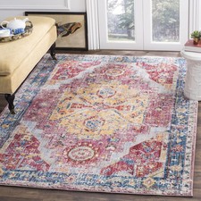 Bristol Collection 3' x 5' Red/Blue BTL488S Boho Chic Oriental Distressed Are...