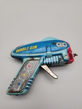 Tin Toy Space Gun Bubble Gun Lithograph Friction Working Missing Front Piece