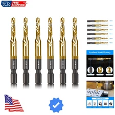 6-pc Metric M5 Combination Drill Tap Bit Set, M5*0.8 Thread Size, Titanium Co...