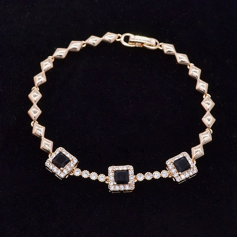 Brazalete cuadrado topacio místico rojo de moda relleno de oro amarillo de 18 quilates para mujer Foto 2 de 4