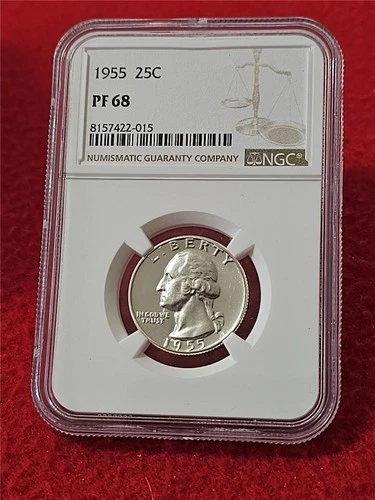 1955 PROOF WASHINGTON SILVER QUARTER   NGC PF 68    NO SPOTS     #T0564
