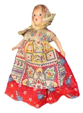 Vintage 7″ Beehler Arts “MCB” Composition Doll – NY, Folk Costume 1940s, Blonde