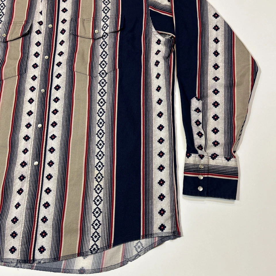 Vtg Wrangler Western Pearl Snap Shirt Mens Size XL Extra Large Southwest Rodeo - Image 3 of 4