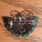 Vintage Jade Butterfly Red Coral Eyes Gold Tone Moth Bug Brooch Pendant Pin — photo 3