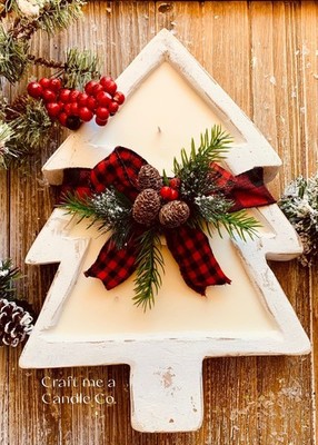 Large Christmas Tree Wood Dough Bowl Candle - Tree Scented Christmas Candle
