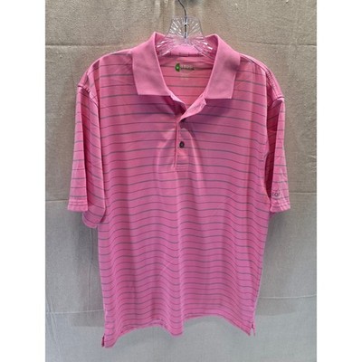 IZOD Golf X-Treme Function Mens Medium Pink Striped Short Sleeve Polo Shirt