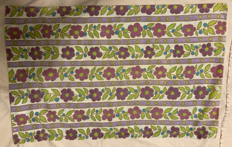 CANON Royal family 50/50 Vintage1970s Purple Floral Stripe Pillowcase VG Cond