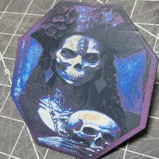Laser cut etched pirate voodoo swamp priestess skull digital ai art 4x4 spooky