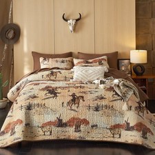- Western Quilt Set, Rustic Ranch Life with Cowboy Southwestern Vintage Count...