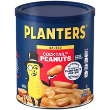 Planters Salted Cocktail Peanuts, Savory Party Snack, Plant Protein, 16 oz 6pk