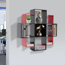 Bookcase Black, Shelf Bookcase With 9 Compartments Wall Mounted Bookshelf 3 Tier