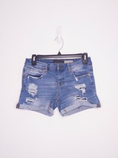 Aeropostale Women's Midi Distressed Jean Shorts Size 4 Medium Wash Cuffed