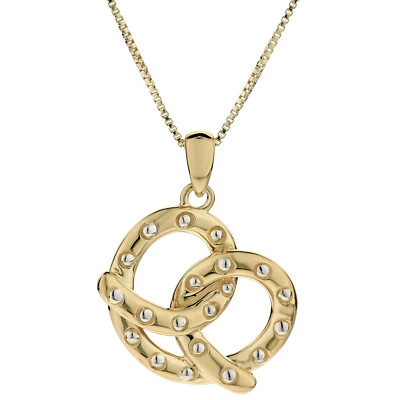 Diamant Brezel Anhänger in vergoldet 925 Sterling Silber an 18 Zoll Box Kette