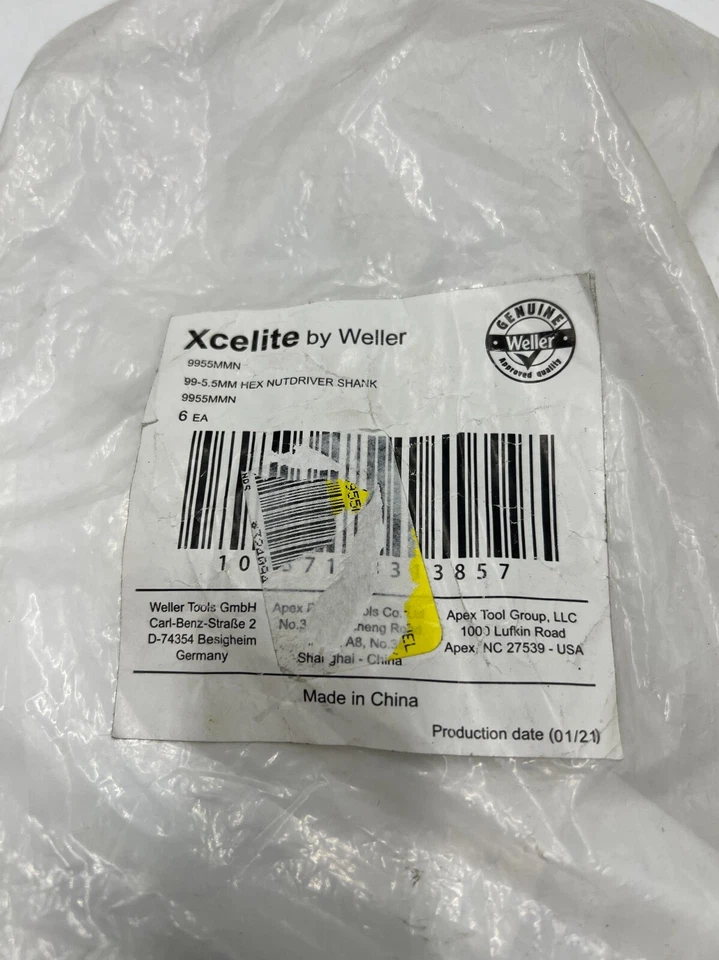 (Pack of 6) Weller Xcelite Hex Nutdriver Shank 9955MMN 5.5mm Series 99 Metric - Image 2 of 4