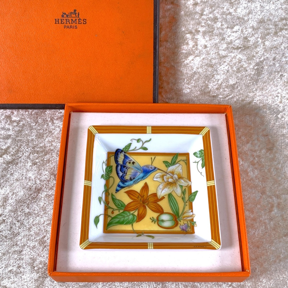 Hermes Paris Mini Change Tray Porcelain SIESTA Orange Plants